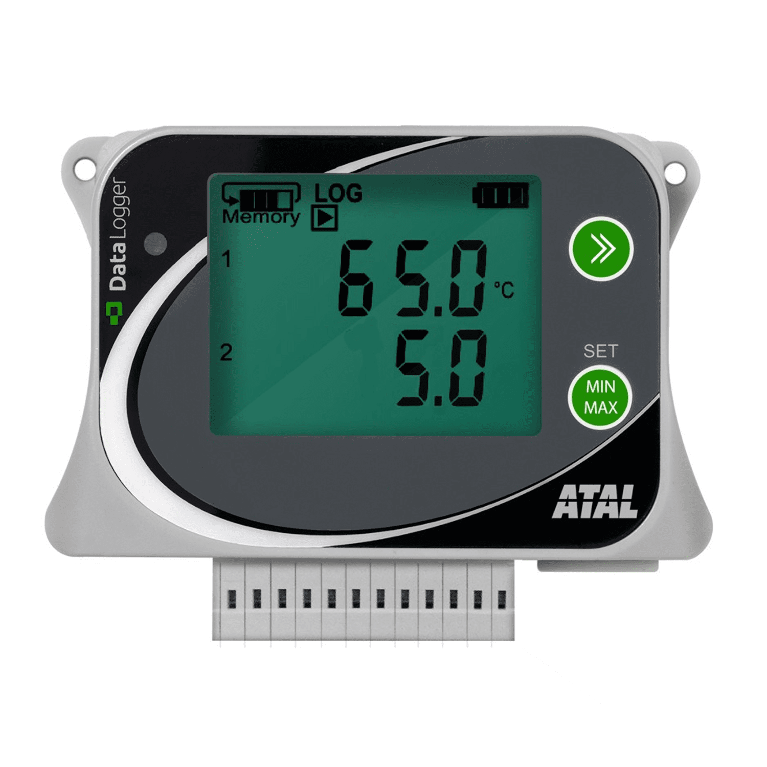 ATU-15 Datalogger met 2 ingangen voor externe temperatuur sensoren en 2 ingangen voor 0-10V processignalen