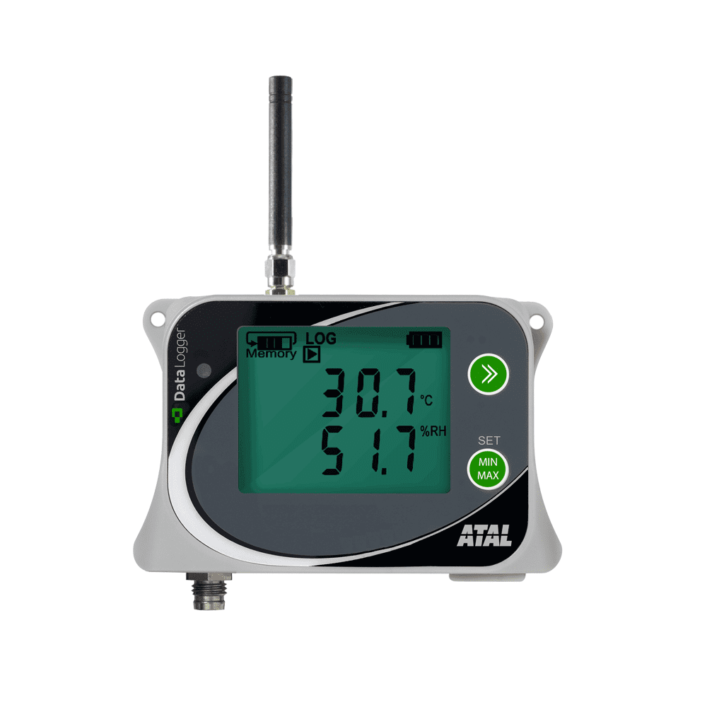 ATR-12-G 3-kanaals data recorder (+4G modem) temperatuur / RV geintegreerde sensoren voor temp./RV en 1 externe Pt1000
